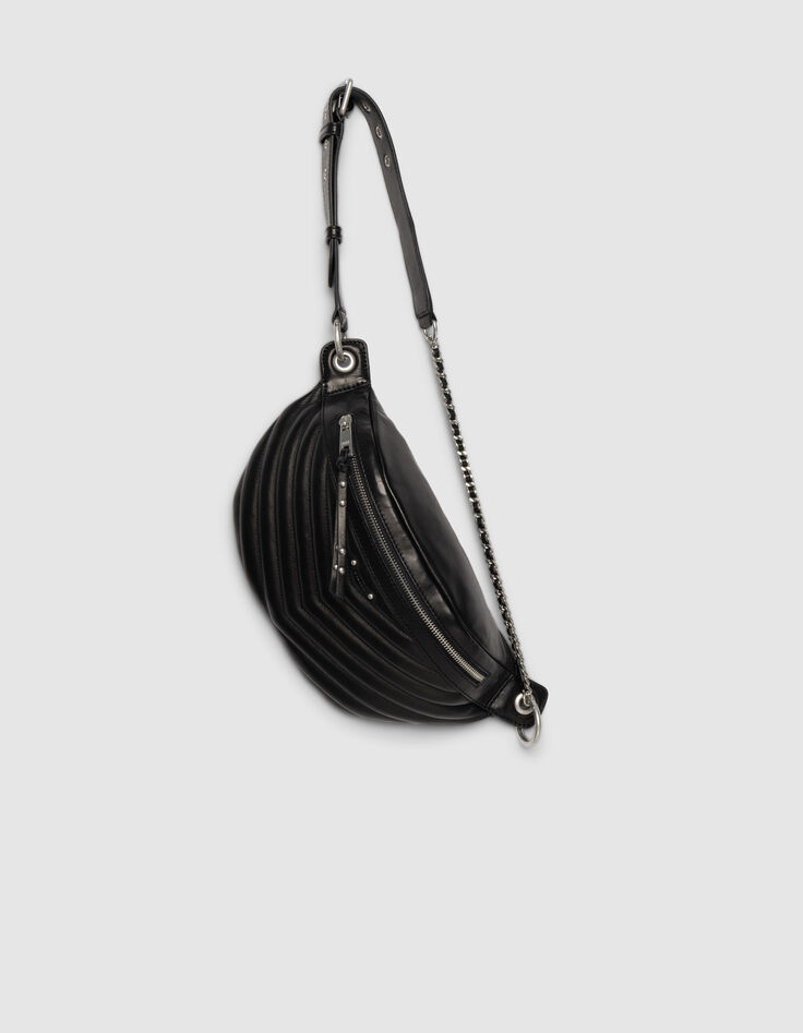 Damenbauchtasche 1440, schwarz, Leder, gesteppt-2