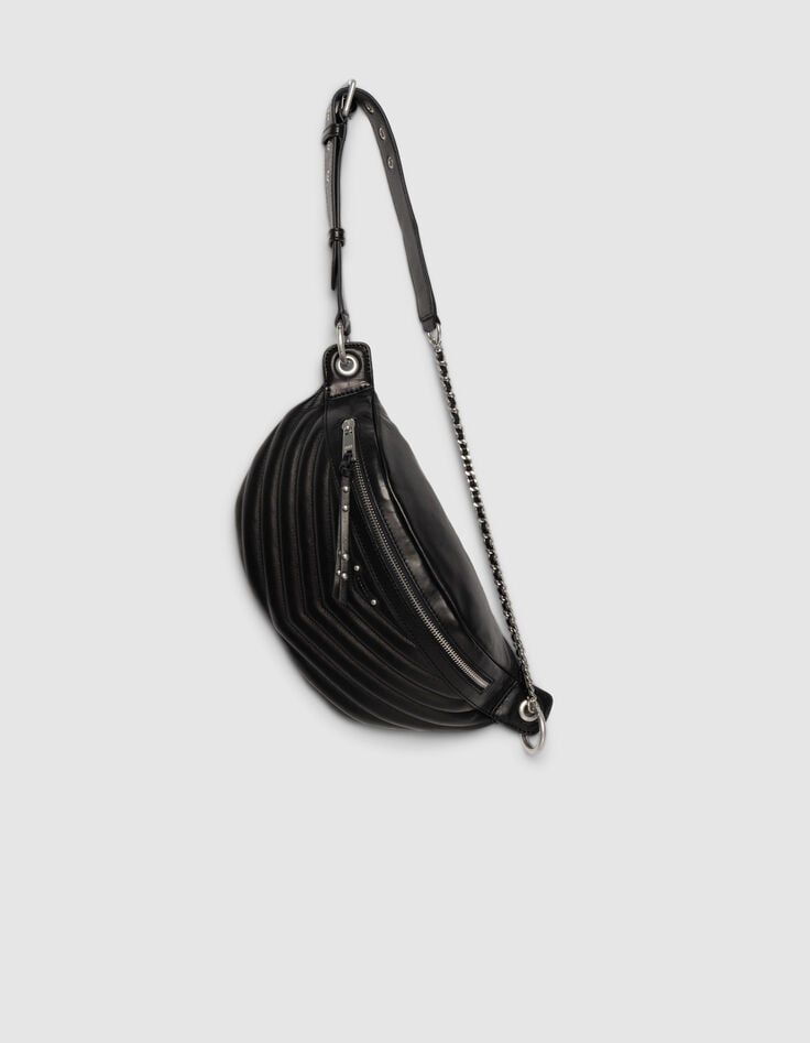 Damenbauchtasche 1440, schwarz, Leder, gesteppt-2 Damenbauchtasche 1440, schwarz, Leder, gesteppt-2