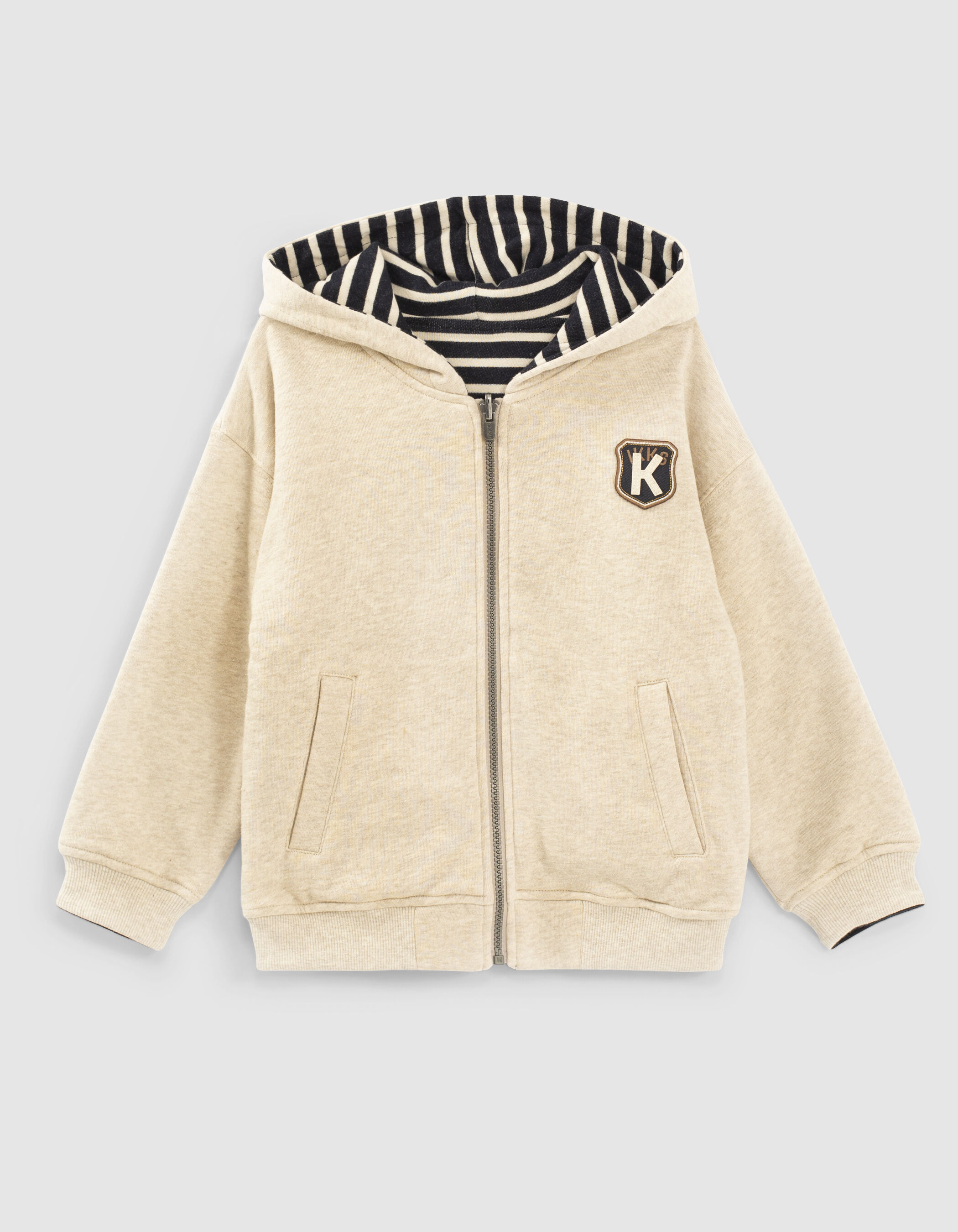 Cardigan r versible cru et navy ray gar on