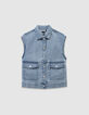 Veste sans manches en jean bleu fille-4