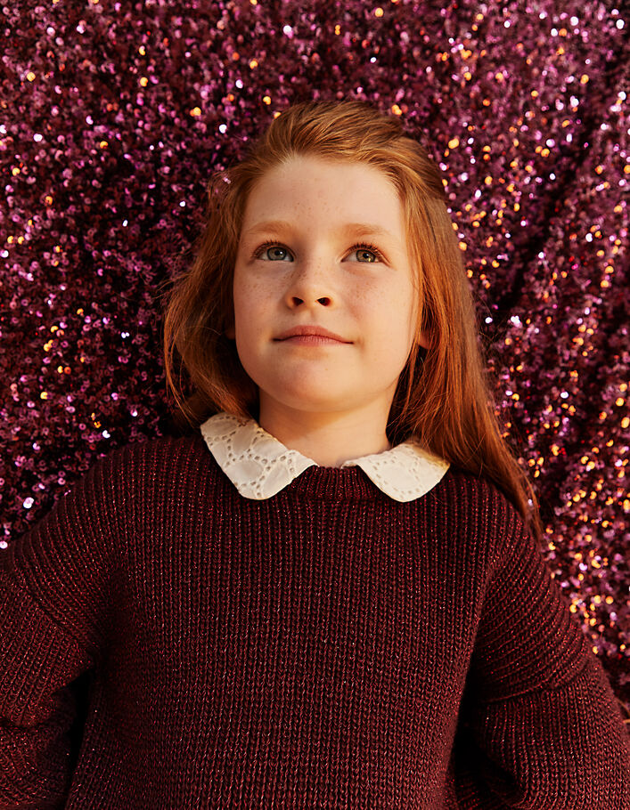Girls’ plum knit sweater with removable collar - IKKS