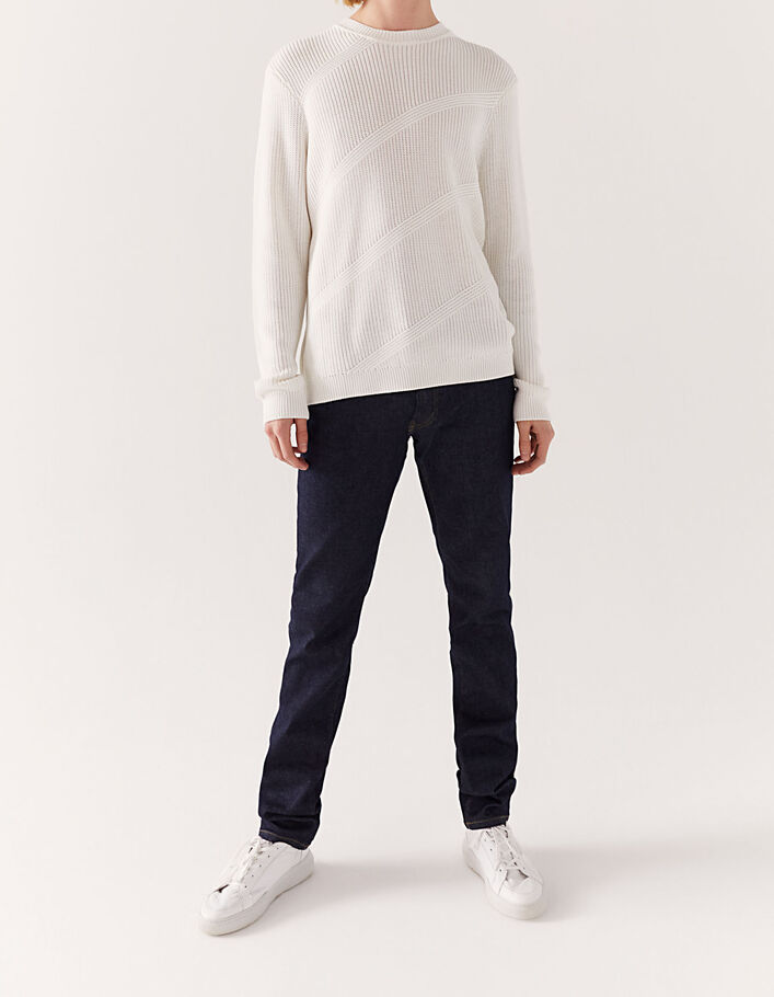 Pull off white tricot à relief Homme - IKKS