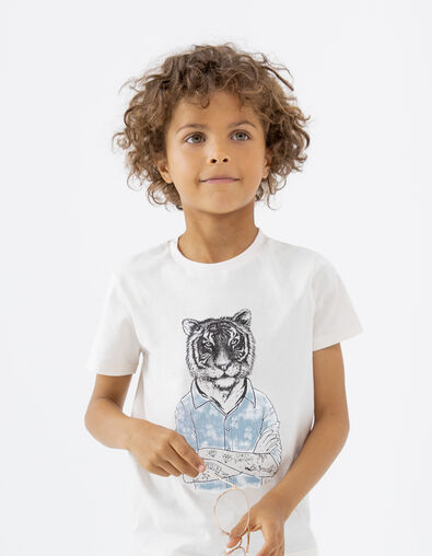 Boys’ ecru tattooed tiger image T-shirt - IKKS