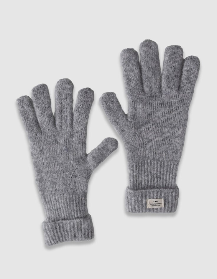Gants noirs en maille avec revers rayé Femme-1 Gants noirs en maille avec revers rayé Femme-1
