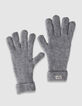 Gants noirs en maille avec revers rayé Femme-1 Gants noirs en maille avec revers rayé Femme-1