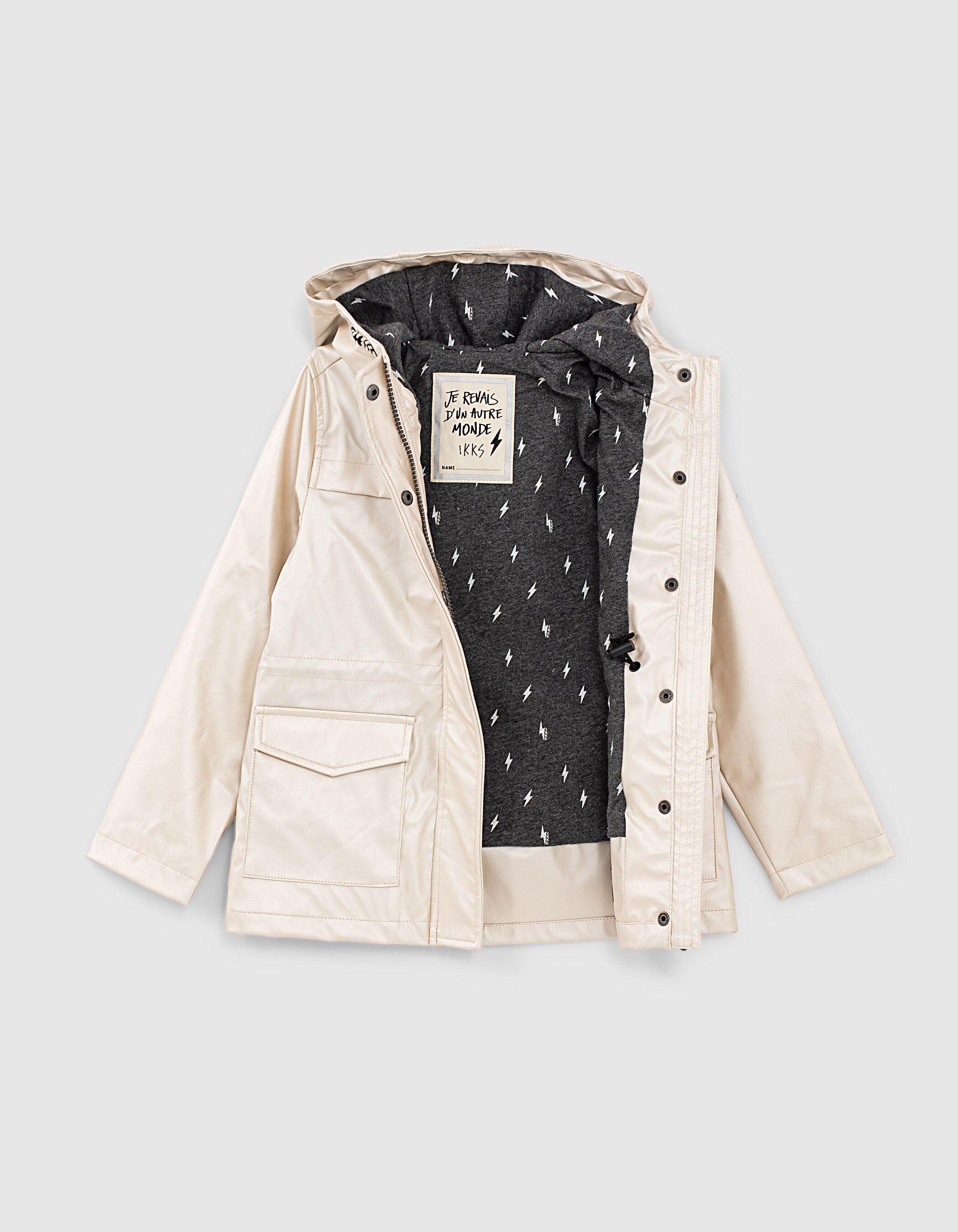 Parka ecrue en gomme esprit cire a capuche fille