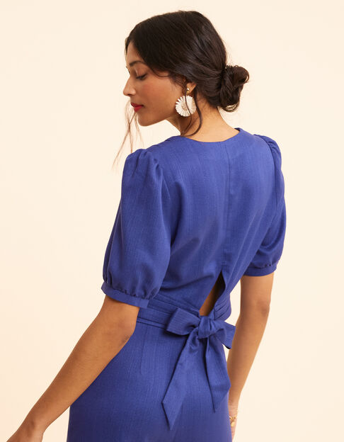 I.Code blue glittery cropped top with tie on back