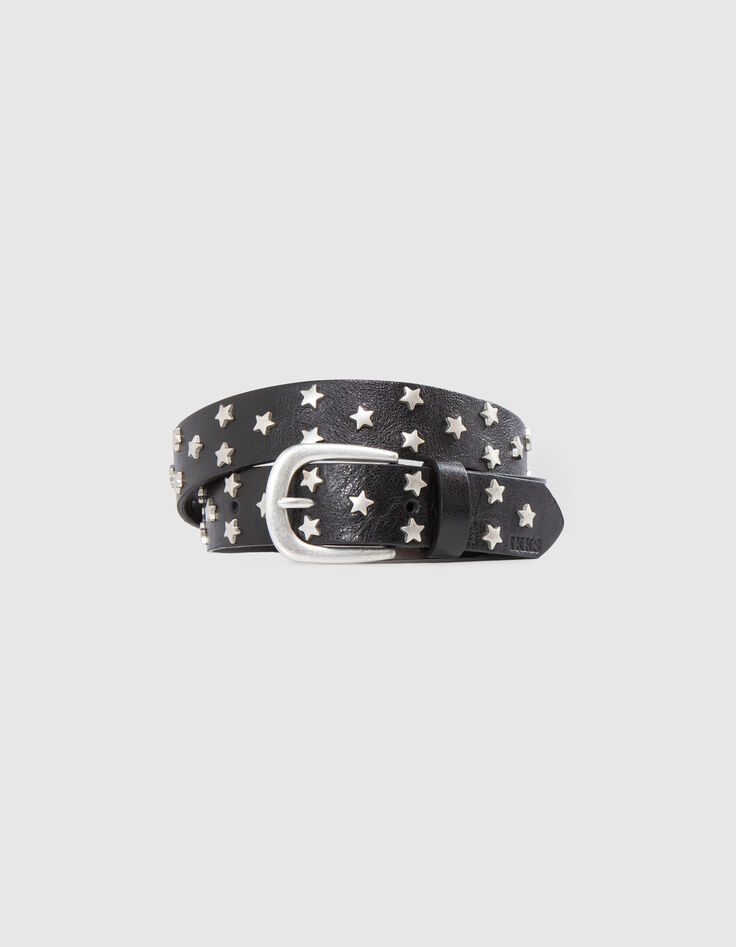 Ceinture cuir noir clous forme étoiles Femme-1