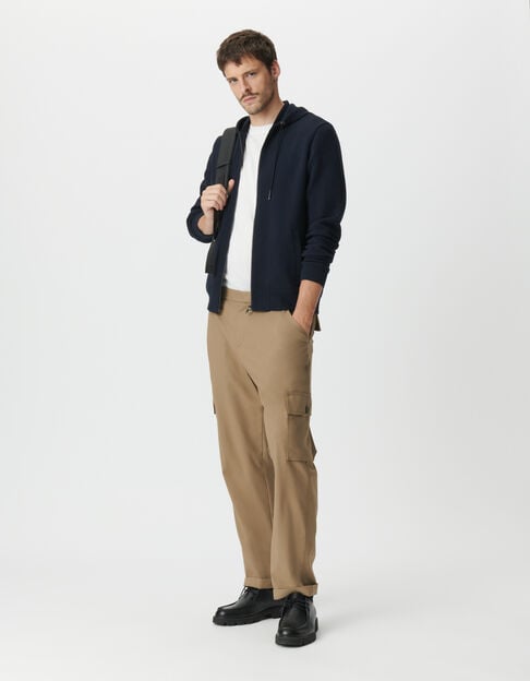 Cardigan marine coton bio maille Ottoman à capuche Homme - IKKS