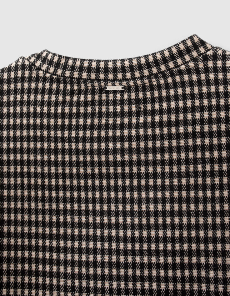 Girls' black and beige houndstooth motif sweatshirt-7