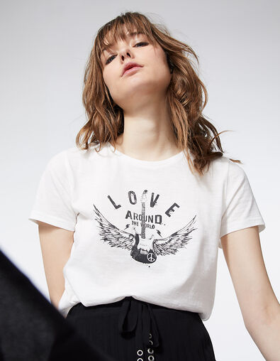 Damen-T-Shirt aus Biobaumwolle mit Rocker-Motiv - IKKS