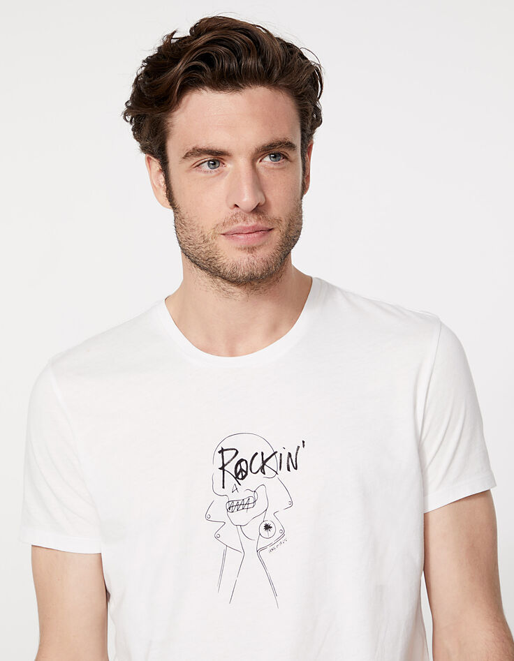 Men’s off-white T-shirt with skull drawing-5
