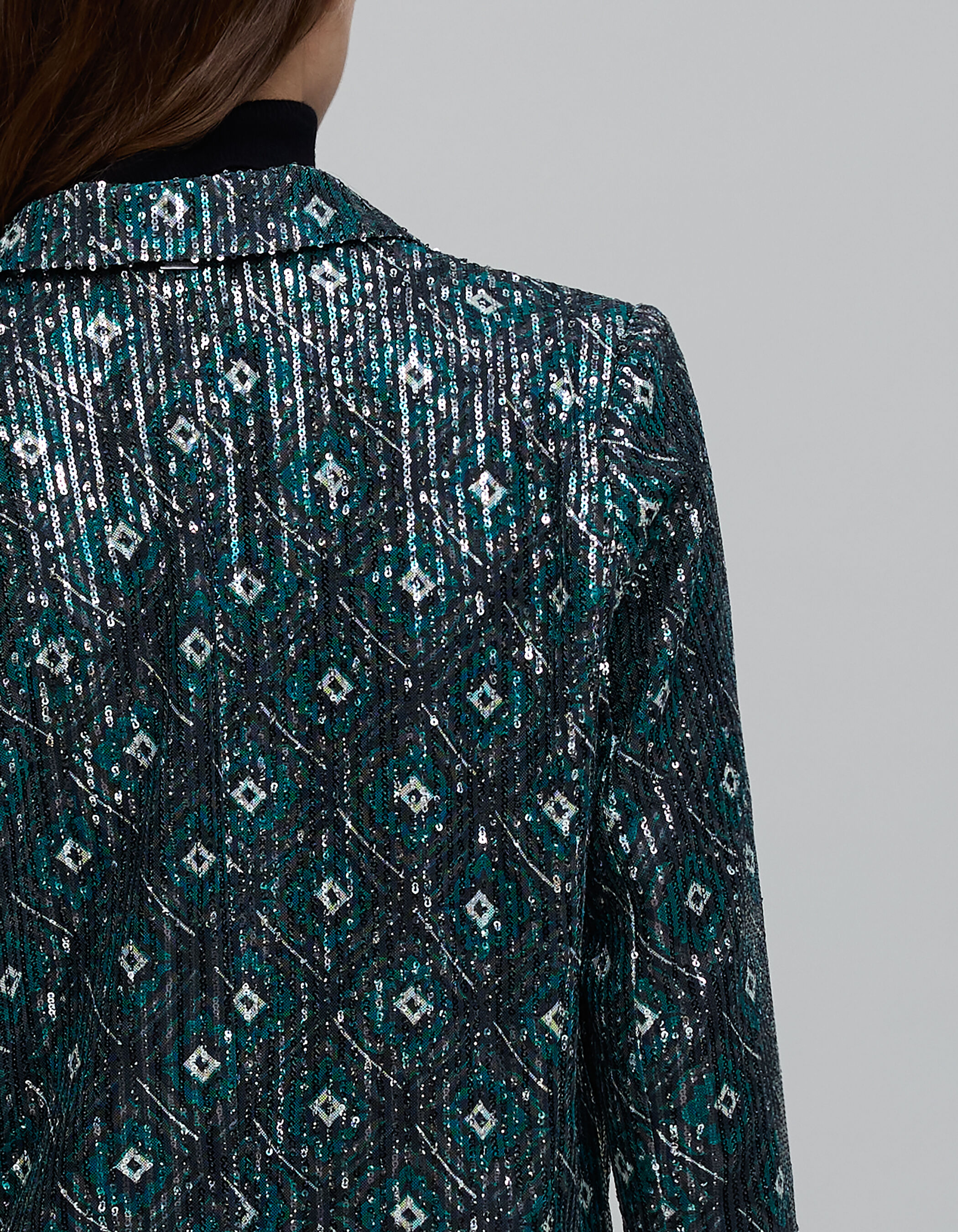 Women s black geometric print jacket with sequins embroidery IKKS