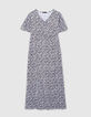 Cremeweißes langes Mädchenkleid mit schwarzem Blumenprint-1
