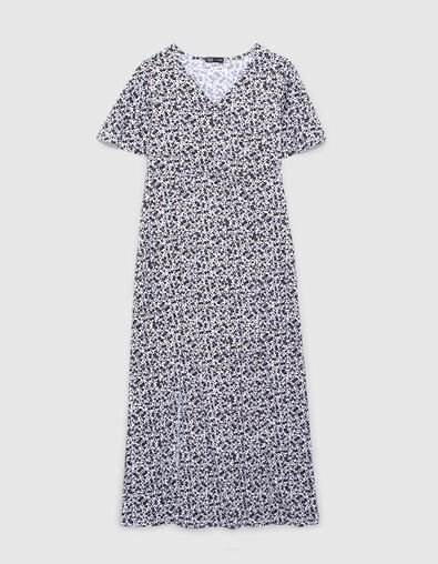 Cremeweißes langes Mädchenkleid mit schwarzem Blumenprint - IKKS