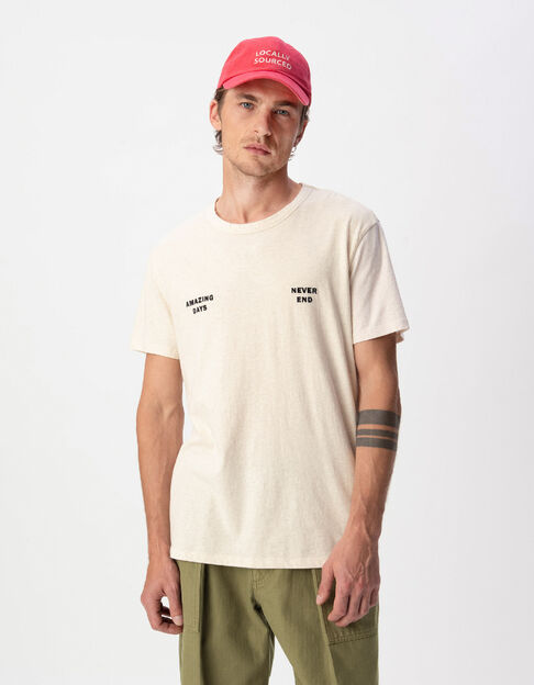T-shirt col rond beige message poitrine Homme - IKKS