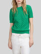 Camiseta menta punto calado mujer-5