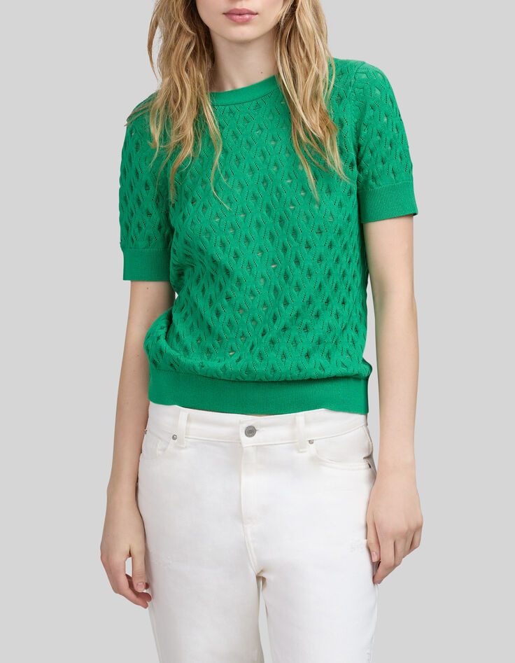 Camiseta menta punto calado mujer-5