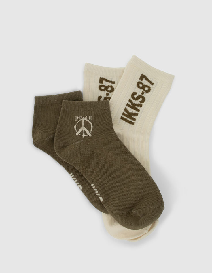 Socken in Khaki und Weiß gerippt-10