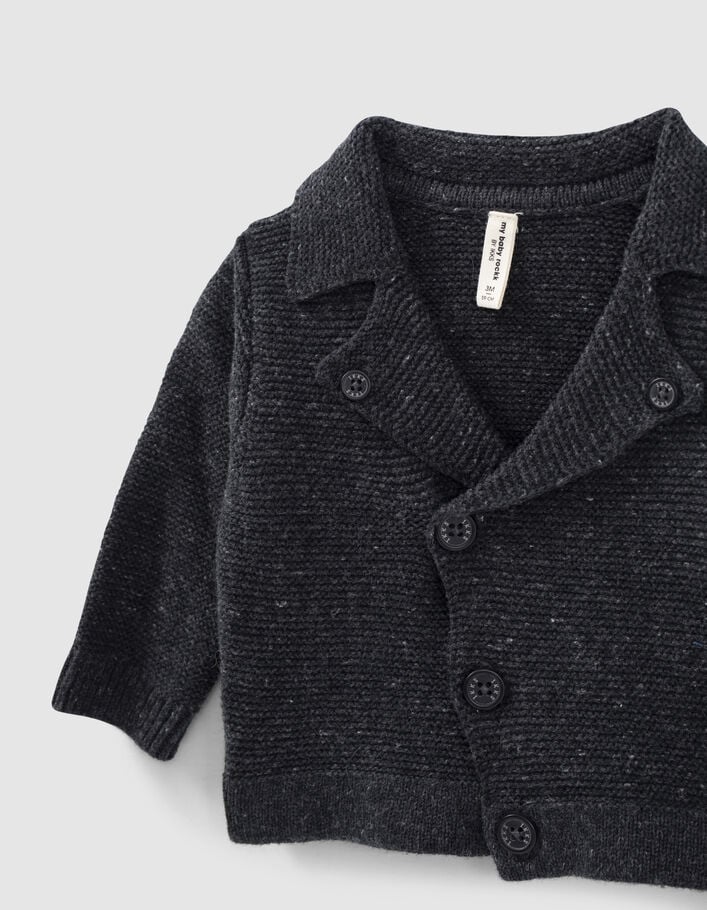 Cárdigan gris jaspeado motero tricot algodón bio bebé-4