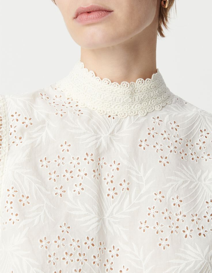 Wei&szlig;es &auml;rmelloses Top aus Bio-Baumwolle f&uuml;r Damen mit englischer Stickerei-4