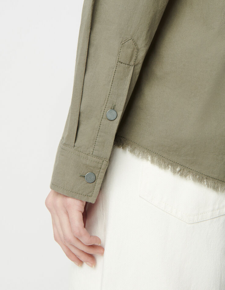 Chemise army kaki coton bio message spirale clouté Femme-4