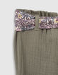 Pantalon kaki à ceinture-foulard végétal bébé fille-6