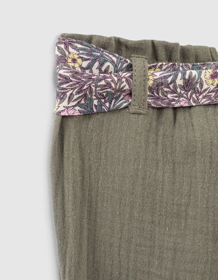 Baby girls’ khaki trousers with plant scarf belt - IKKS