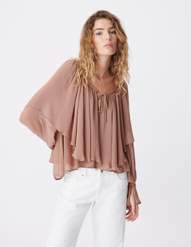 Blusa blush fluida de mujer con gran volante-4