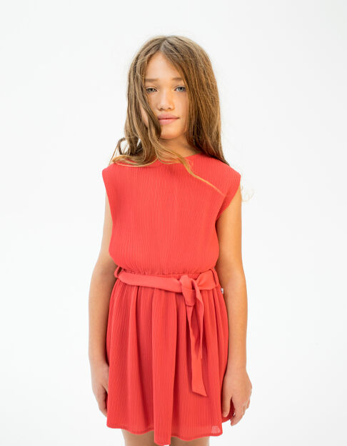 Girls’ red pleated dress with belt