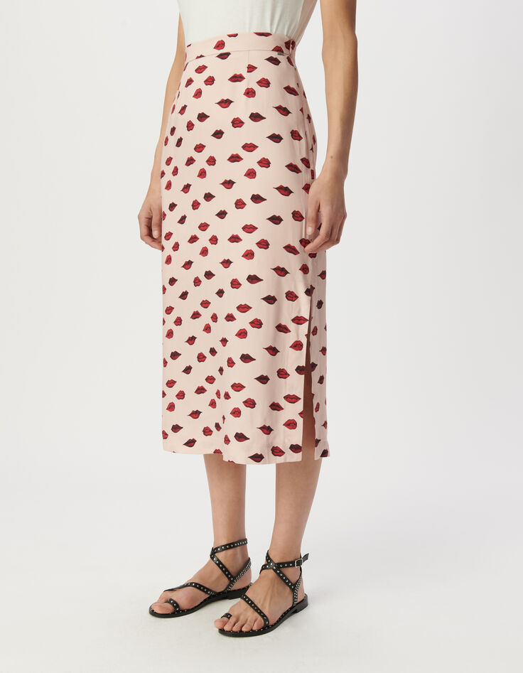 Rosa Damen-Midirock Satin Mundprint-2