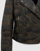 Veste esprit motard cuir kaki motif camouflage Femme-3