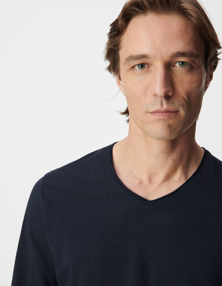 Men&rsquo;s navy organic slub cotton long-sleeved T-shirt-6