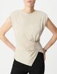 Tee-shirt sans manches beige effet drap&eacute; Femme-2