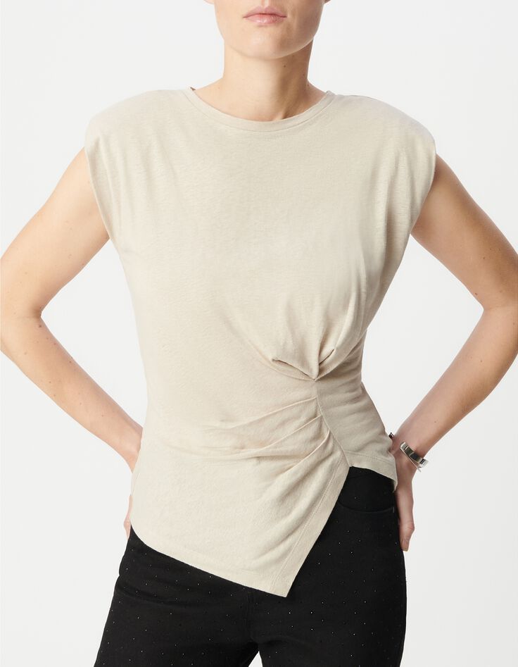 Tee-shirt sans manches beige effet drap&eacute; Femme-2