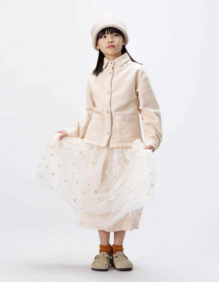 Girl's white tulle midi skirt-1