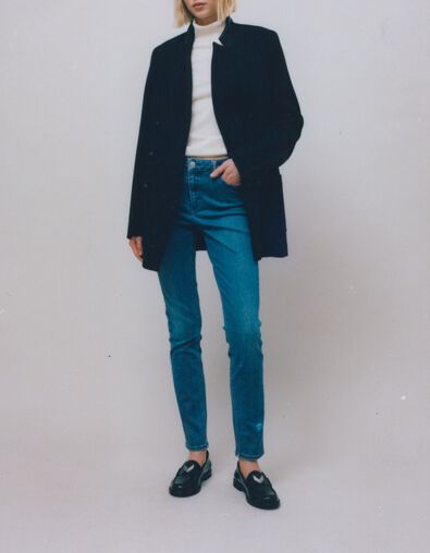 Women's black pea jacket with closed tailoring collar - IKKS