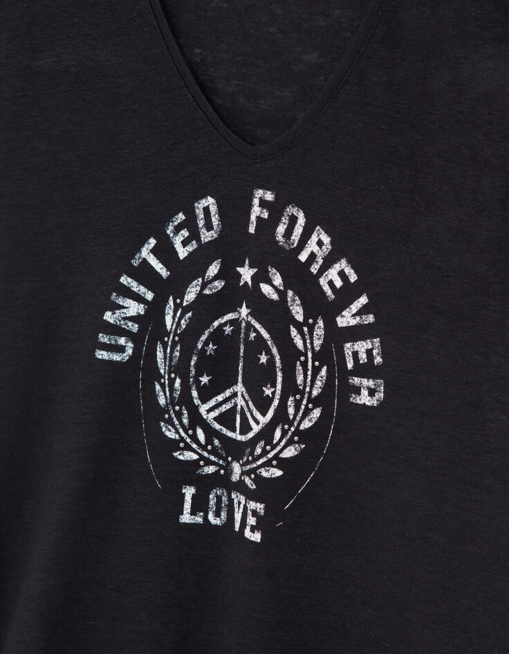 Tee-shirt noir visuel blason symbole paix Femme-6