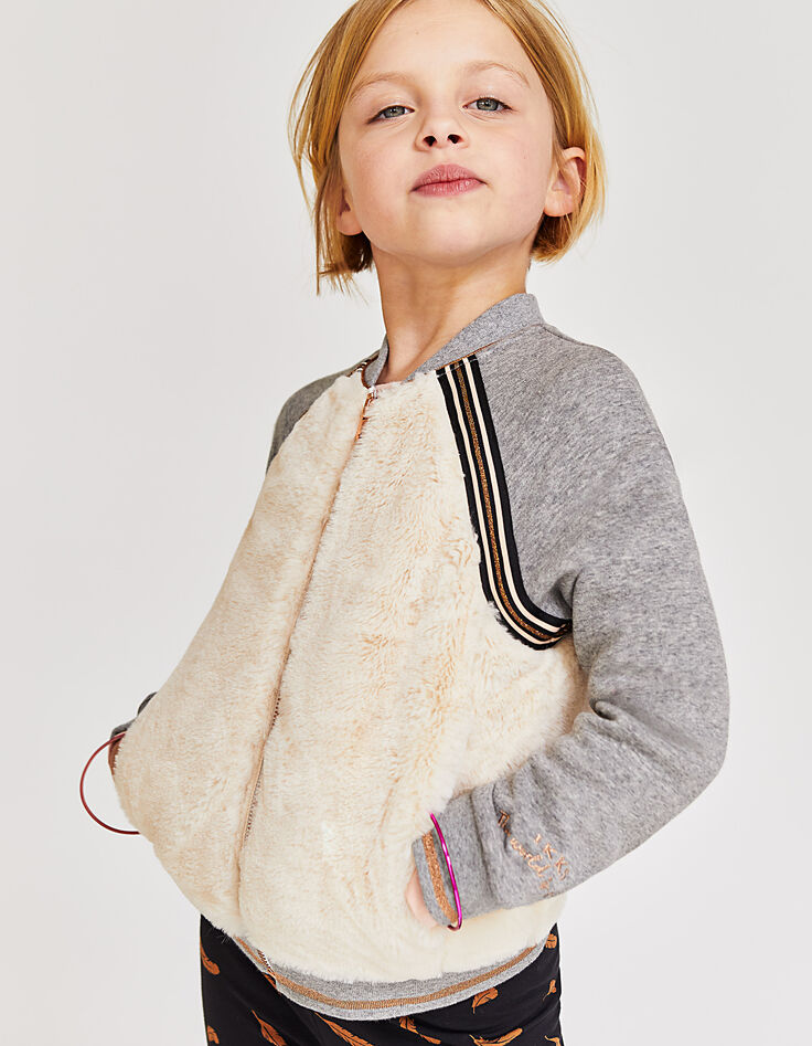 Girls' mixed-fabric cardigan-1