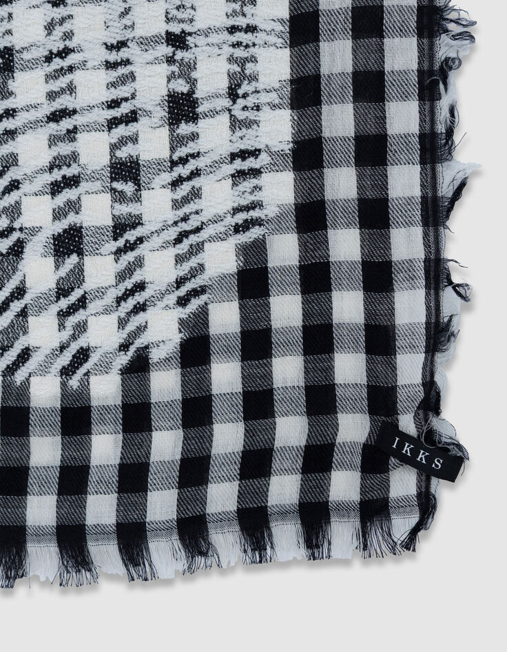 Mujer jacquard negro de cuadros estampado de calaveras bufanda-4