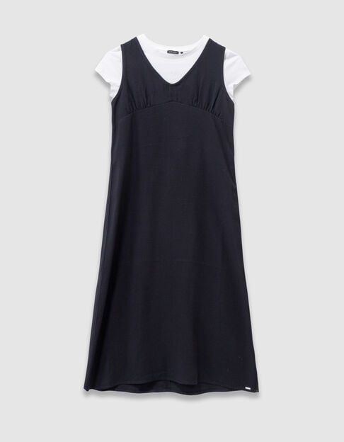 Zwarte 2-in-1 midi-jurk en wit cropped T-shirt meisjes - IKKS