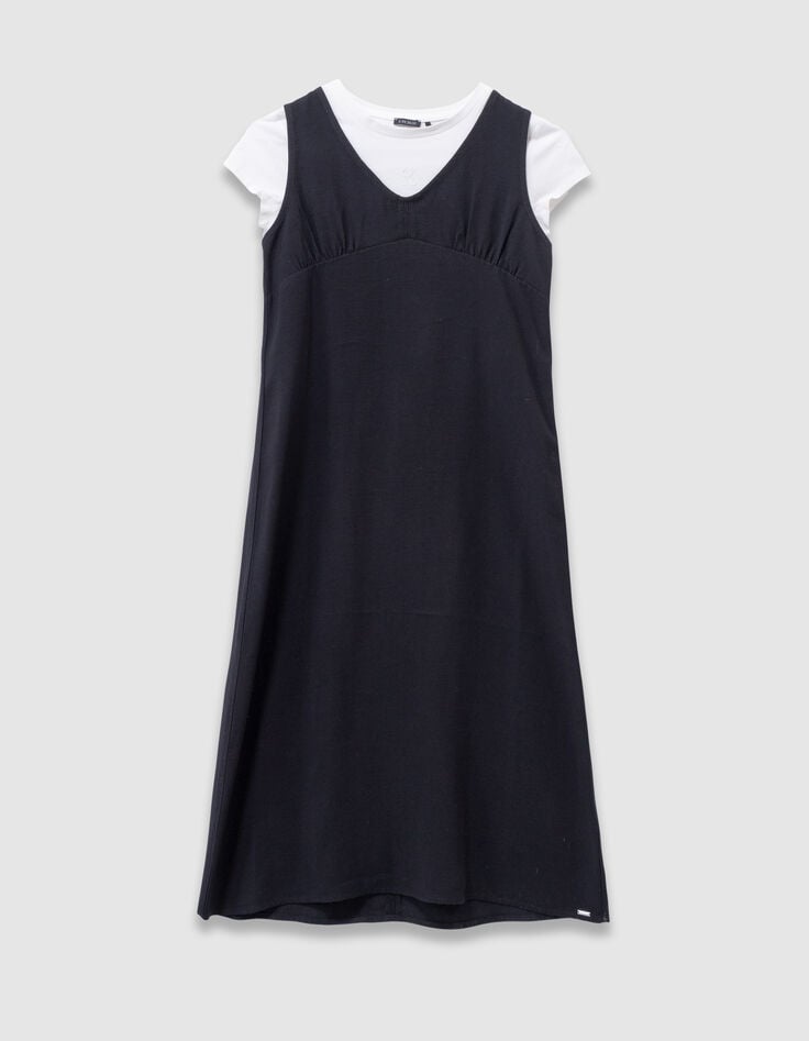 Girls’ 2-in-1 black midi dress and white cropped T-shirt-2 Girls’ 2-in-1 black midi dress and white cropped T-shirt-2