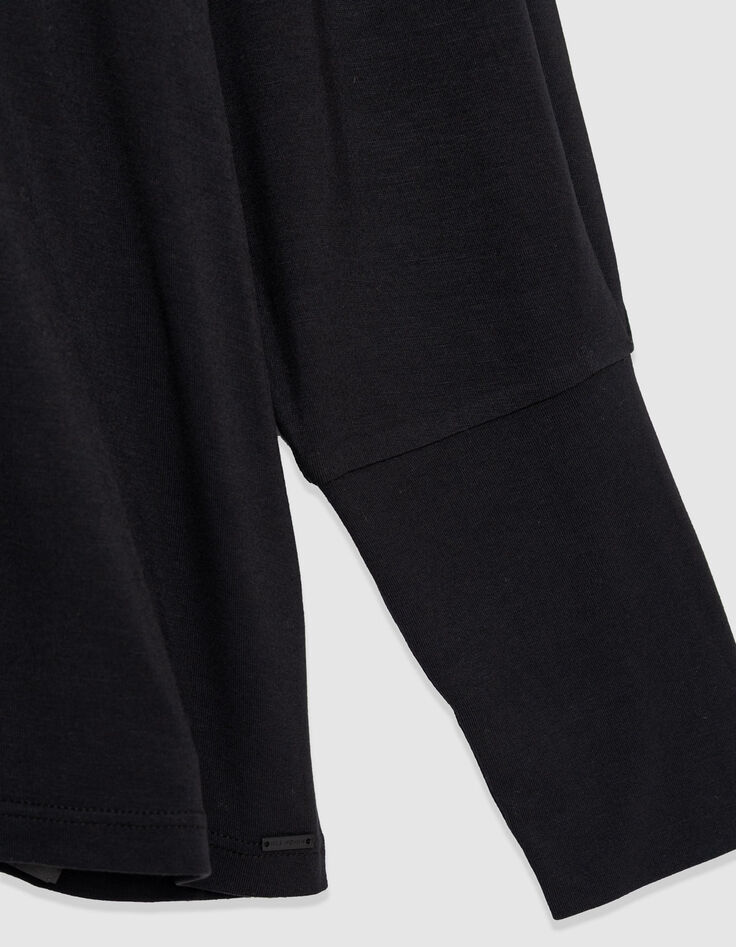 Zwart top met lange mouwen en sierkraag voor dames-3