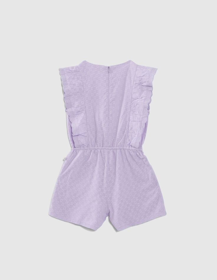 Lila M&auml;dchenkurzoverall mit Jacquard und R&uuml;schen-3