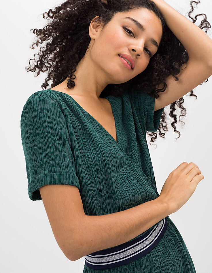 Groene jurk gewafeld plissé I.Code-5
