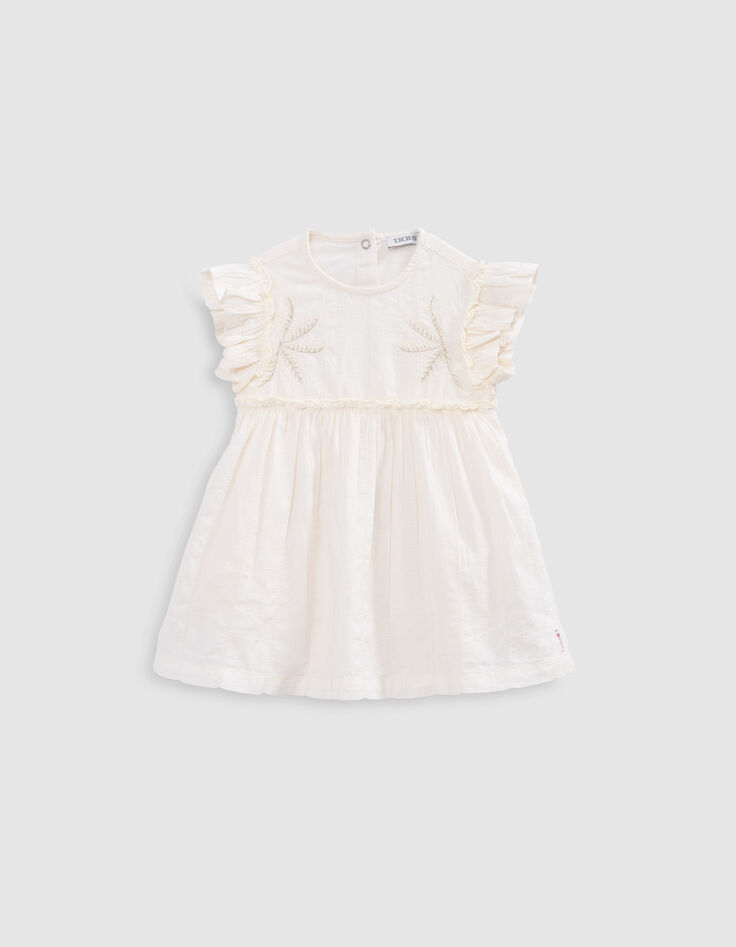 Ecru Kleid mit Stick, Windelhöschen, Babymädchen-2