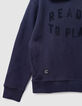 Sweat à capuche marine message floqué velours garçon-5