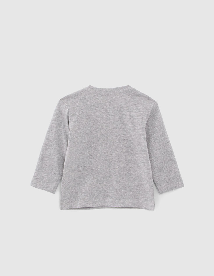 Baby boys’ grey T-shirt with lenticular skateboard image-3