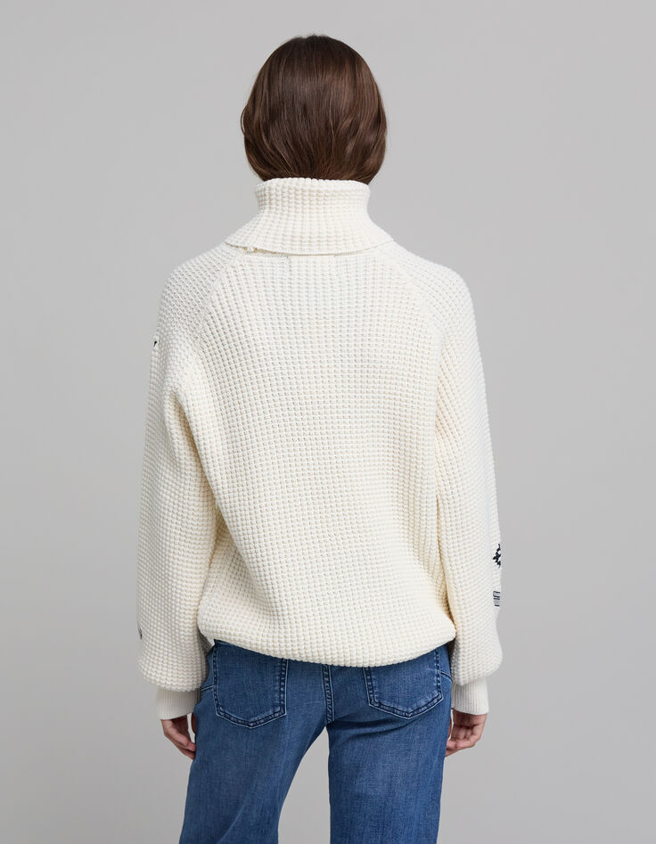 Women&rsquo;s ecru knit Rock badge IKKS x DUVILLARD sweater-3