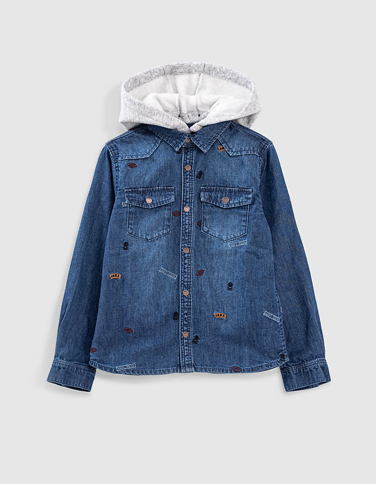 Camisa vaquera medium blue bordada niño -1 Camisa vaquera medium blue bordada niño -1